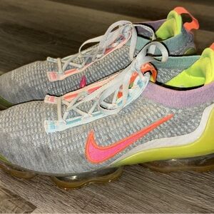 Nike Kids Gray Sneakers with Pink and Green Accents